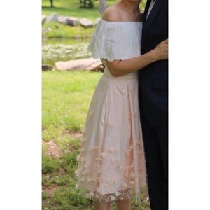 Sz 4 Eliza J Blush Pink Petal Appliqué Midi Skirt